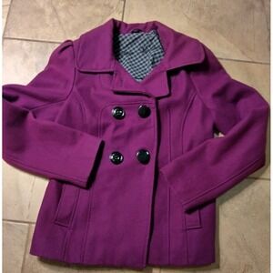Steve Madden Purple Wool Blend Peacoat Jacket Women's Double Breasted Lined